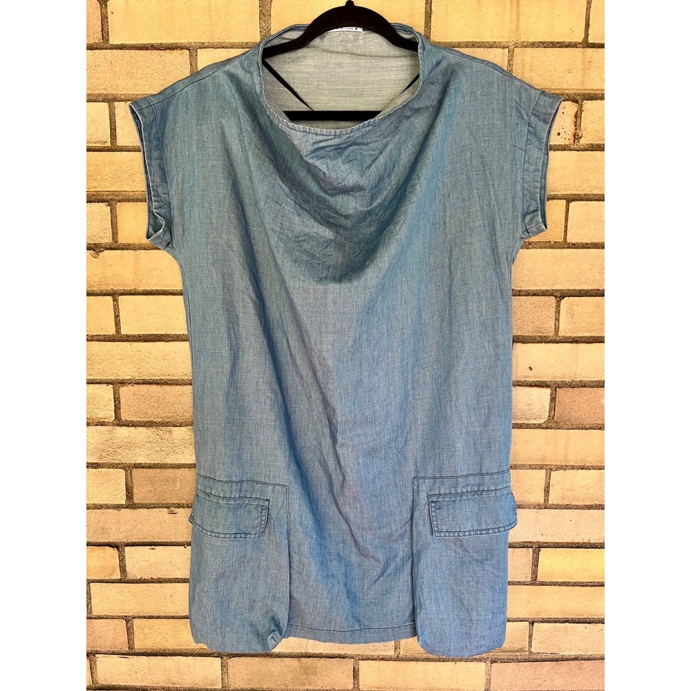 Jacob Cohen Denim Cowl Neck Tunic Top Blue Cotton Linen Made In Italy Medium